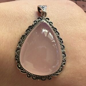 Vintage Rose Quartz  Sterling Silver Pendant